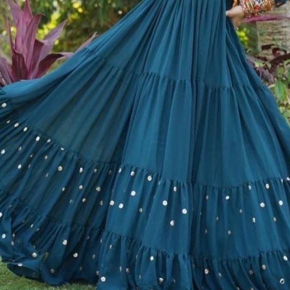 Deep Sea Blue Color Party Wear Gown - Picture 7 of 7